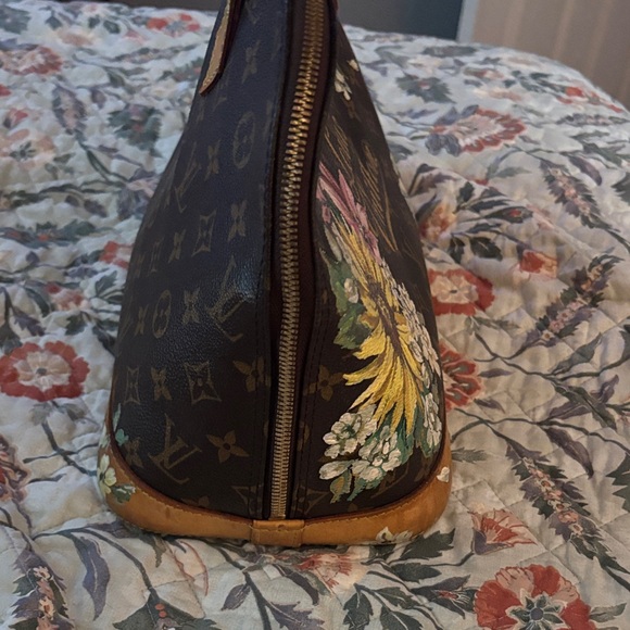 Louis Vuitton Brown hand painted Alma pm Floral Satchel - Picture 6 of 13